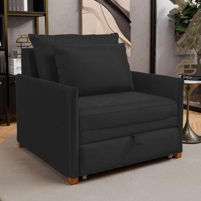 Poltrona Cama Solteiro Zia Retrátil Veludo com Rodízios Preto Desk Design
