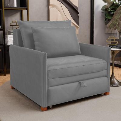 Poltrona Cama Solteiro Zia Retrátil Veludo Cinza com Rodízios Desk Design