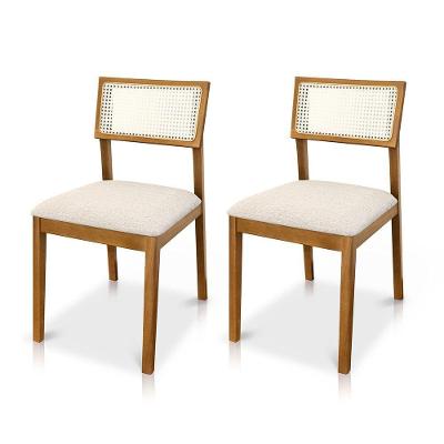 Kit 02 Cadeiras Millie Madeira Maciça Estofadas em Linho Creme Desk Design