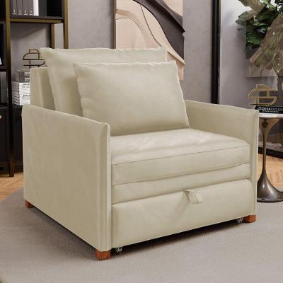 Poltrona Cama Solteiro Zia Retrátil Veludo Bege Claro Desk Design