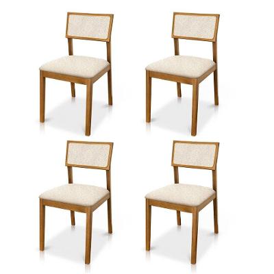 Kit 04 Cadeiras Millie Madeira Maciça Estofada Bouclê Bege Desk Design
