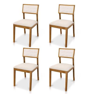 Kit 04 Cadeiras Millie Madeira Maciça Estofada em Linho Creme Desk Design