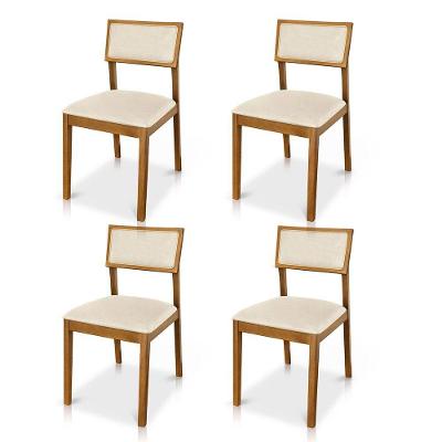 Kit 04 Cadeiras Millie Madeira Maciça Estofada em Courino Bege Desk Design
