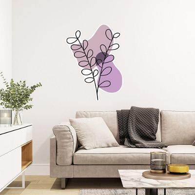 Painel Decorativo Abstrato Folhas Lilás Boho 45x60cm Teu Adesivo