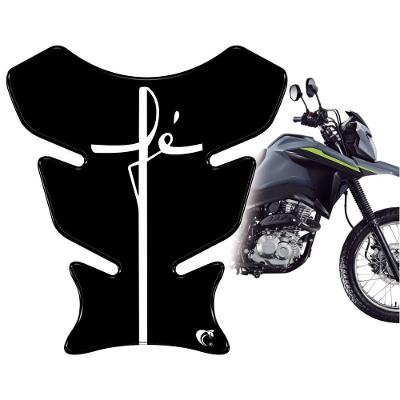 Protetor de Tanque Moto Universal Fé Preto Resinado 3D Relevo Teu Adesivo