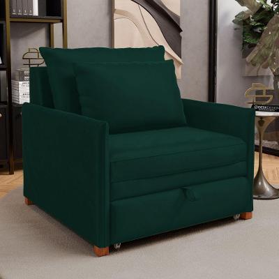 Poltrona Cama Solteiro Zia Retrátil Veludo Verde com Rodízios Desk Design