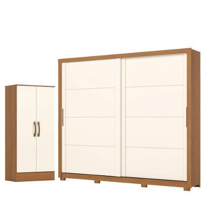 Guarda Roupa Casal Palace D237 2 Portas de Correr 4 Gavetas Cinamomo Off White Henn
