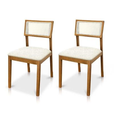 Kit 02 Cadeiras Millie Madeira Maciça Estofadas em Bouclê Creme Desk Design