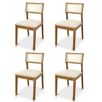 Kit 04 Cadeiras Millie Madeira Maciça Estofadas em Bouclê Bege Desk Design
