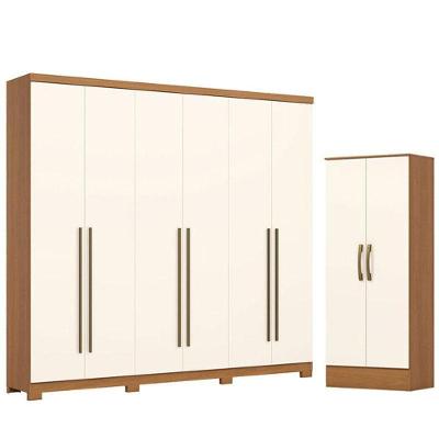 Guarda Roupa Casal New Jade D345 6 Portas 3 Gavetas Armário Multiuso Cinamomo Off White Henn