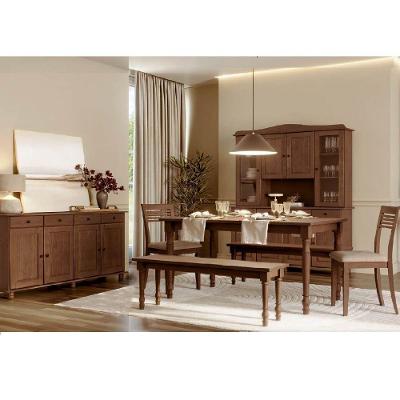 Conjunto Rubi 6 Lugares Pinus Mesa 2 Bancos 2 Cadeiras Cristaleira Café Finestra Móveis
