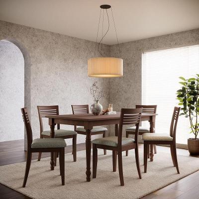 Conjunto Jantar Rubi 6 Lugares MDF Cadeiras Pinus Café 160CM Finestra Móveis