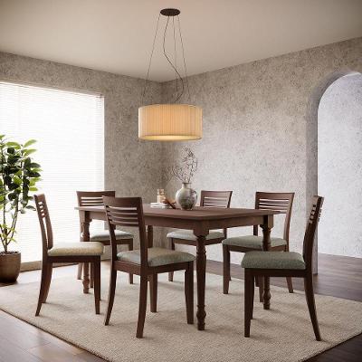 Conjunto de Jantar Rubi 6 Lugares MDF Café 160CM Finestra Móveis