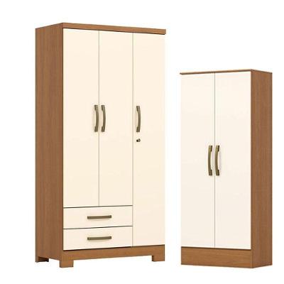 Guarda Roupa Solteiro Açaí DA133 3 Portas de Bater 2 Gavetas MDF Cinamomo Off White Móveis Henn