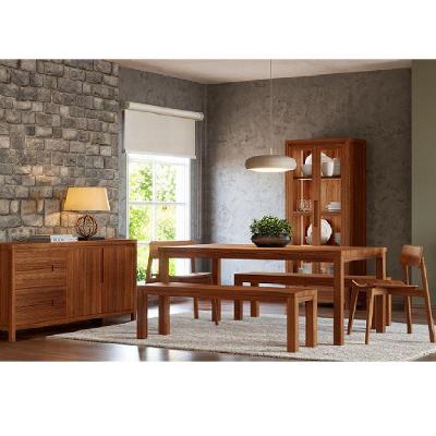 Conjunto Jantar Nature 6 Lugares Pinus Cristaleira Buffet Rústico Escuro Finestra Móveis