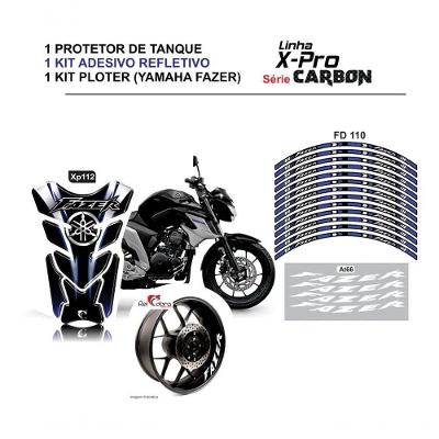 Combo Protetor Adesivo Tanque e Aro para Moto Yamaha Fazer Azul e Preto