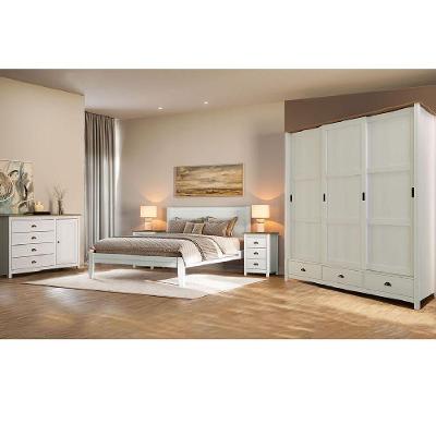 Conjunto de Quarto Casal Topázio 3 Portas de Correr 4 Gavetas Branco-Freijó