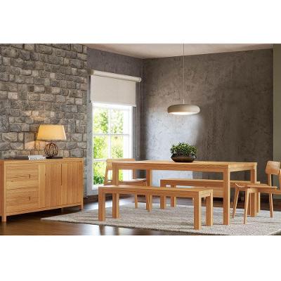 Conjunto Jantar Nature 6 Lugares MDF Buffet e Banco Rústico Claro 180CM Finestra Móveis
