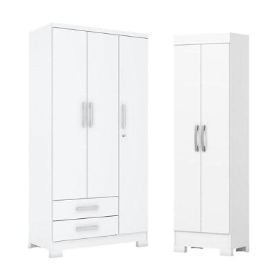 Guarda Roupa Açaí DA133 3 de Bater 2 Gavetas Armário Multiuso MDP Branco Henn