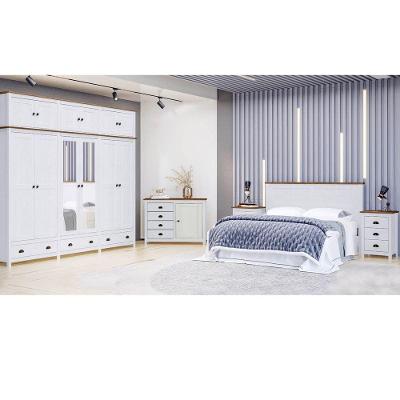 Conjunto de Quarto Topázio 12 Portas de Bater 4 Gavetas Madeira Branco-Freijó Finestra