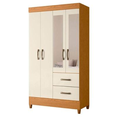 Guarda Roupa Solteiro Mobi 4 Portas com Espelho MDP Cinamomo Off White