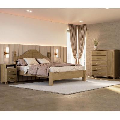 Conjunto de Quarto Queen Ouro Cama Cômoda 2 Cabeceiras Madeira Maciça Freijó Finestra Móveis