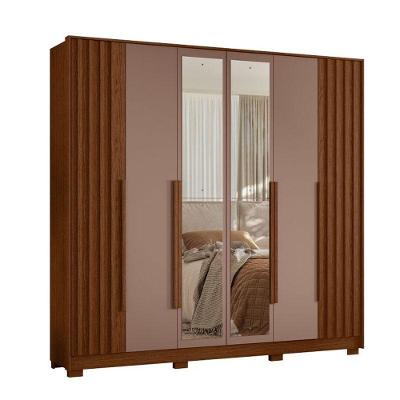 Guarda Roupa Casal Deville 6 Portas com Espelho 4 Gavetas MDP Nogueira Capuccino