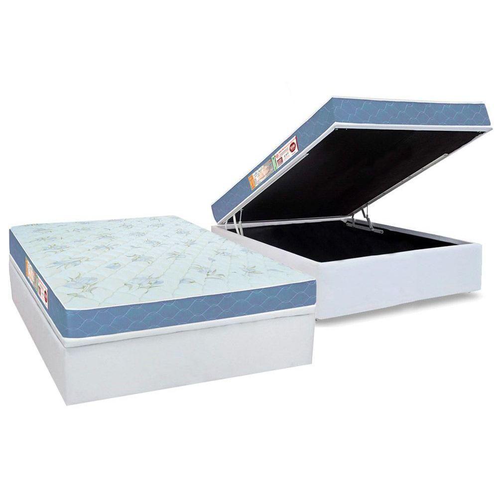 Cama Box Baú Casal: Colchão Espuma D45 Castor Sleep Max Duplo + Base CRC Courano White(138x188) - 1