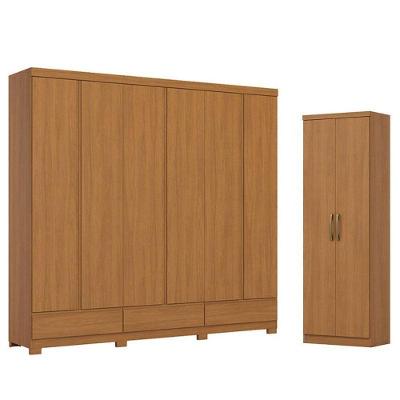 Guarda Roupa Casal Imperial D344 6 Portas 9 Gavetas Armário Multiuso MDF Cinamomo Avelã Henn