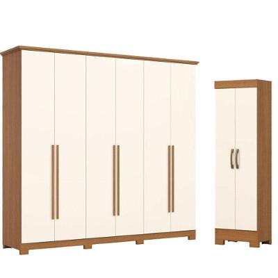 Guarda Roupa Casal Leblon D327 6 Portas de Bater 6 Gavetas Armário B387 MDP Cinamomo Off White Henn
