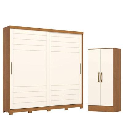 Guarda Roupa Casal Cayman D337 2 Portas de Correr 6 Gavetas MDF Cinamomo Off White Henn