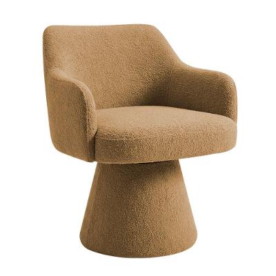 Cadeira Giratória Jade Estrutura Madeira Bouclé Caramelo Nexta