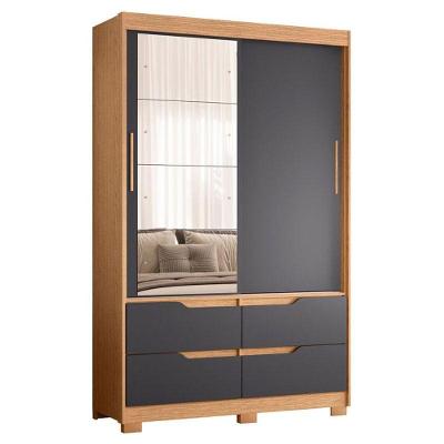 Guarda Roupa Solteiro Sole 2 Portas de Correr com Espelho 4 Gavetas MDP Freijo Titanium White