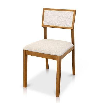Cadeira de Jantar Millie Madeira Maciça Estofada em Linho Creme Desk Design