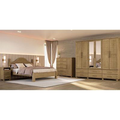 Conjunto de Quarto Ouro Guarda Roupa 6 Portas Cama Casal Cômoda Mesas Cabeceiras Finestra