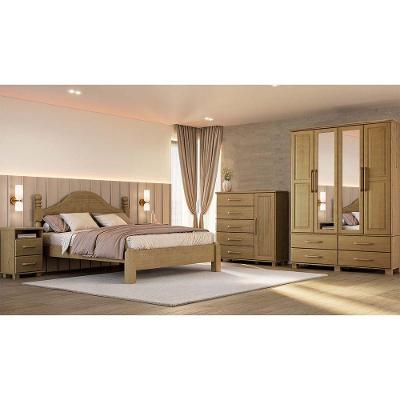 Conjunto de Quarto Casal Ouro Freijó 4 Portas de Bater Cômoda Cama Mesas Finestra