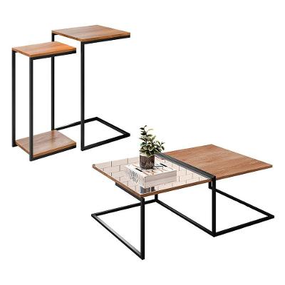 Conjunto 3 Mesas Decorativas Industrial BP 15mm MDP Preto Abmaza