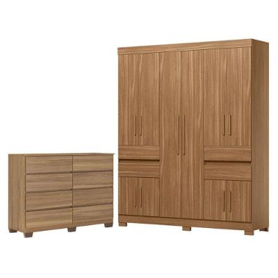 Guarda Roupa Casal Vizanno 10 Portas com Cômoda Sintra 4 Gavetas MDP Amêndola Touch