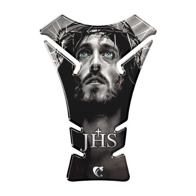 Adesivo Protetor de Tanque Moto Resinado 3D Jesus Preto Universal 17.6x12.5cm