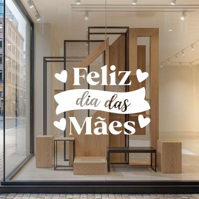 Adesivo Vitrine Feliz Dia das Mães Vinil Branco 50x36cm Teu Adesivo