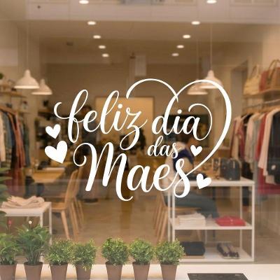 Adesivo Vitrine Feliz Dia das Mães Corações Branco 95x62cm Teu Adesivo