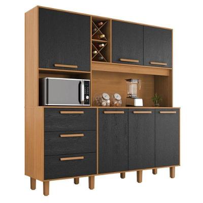 Armário de Cozinha Kit Max 6 Portas 3 Gavetas MDF 181CM Preto Catedral Fosco Zanzini