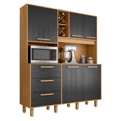 Armário de Cozinha Kit Max 5 Portas 3 Gavetas MDF 160CM Preto Zanzini