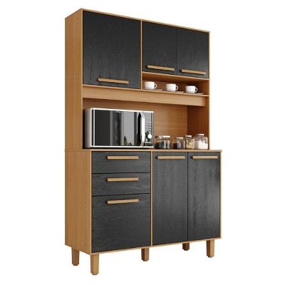Armário de Cozinha Kit Prime 120 6 Portas 2 Gavetas MDP 120CM Preto Zanzini Móveis