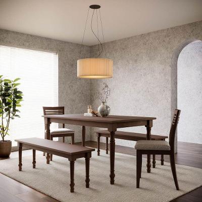 Conjunto Mesa Rubi 2 Bancos e 2 Cadeiras Madeira Pinus Café Finestra