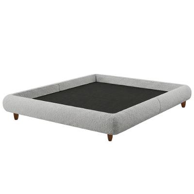 Cama Casal Japonesa Nami Bouclé Pés Madeira MDF-MDP Cinza Claro