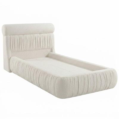 Cama Japonesa Solteiro Estofada Sora Bouclé Gelo Madeira Maciça