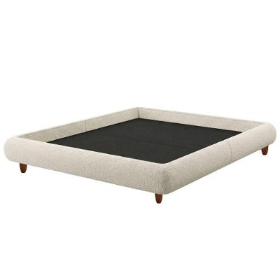 Cama Box Queen Nami MDF-MDP Pés Madeira Bouclé Off White Nexta