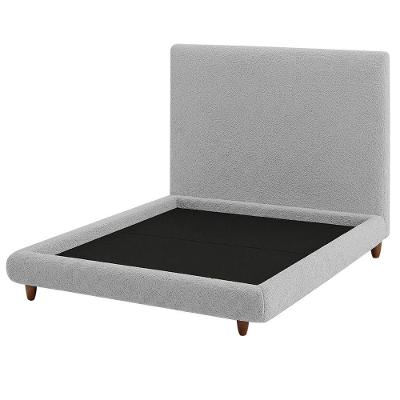 Cama Casal Nami Cabeceira Parise Bouclé Pés Madeira MDF-MDP Cinza Claro