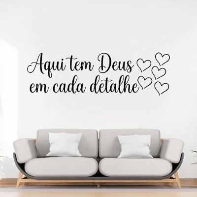 Adesivo Decorativo Parede Aqui Tem Deus em Cada Detalhe Vinil Preto Teu Adesivo